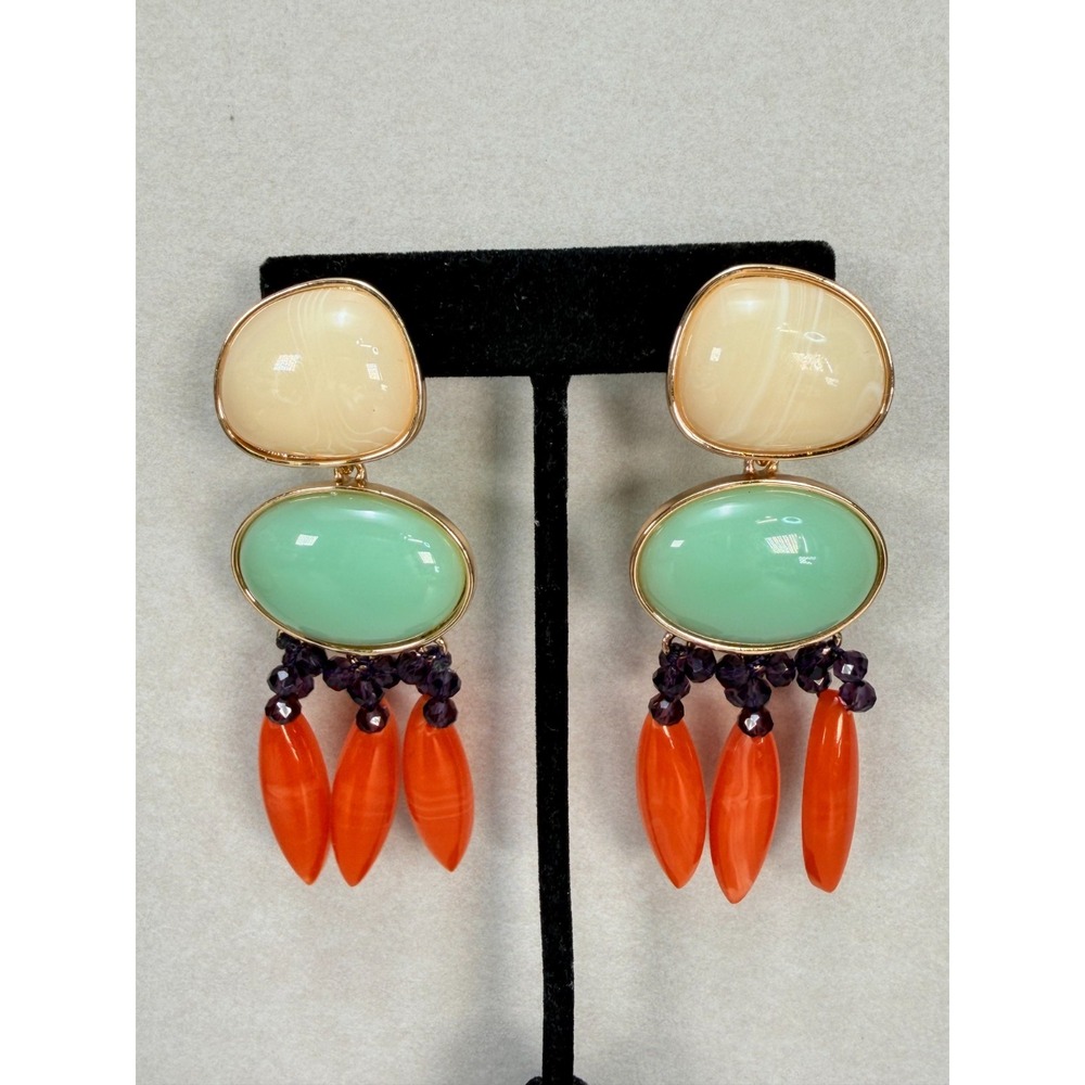 ZARA Multicolor Cabochon Orange Dangle Statement Earrings Runway NWOT